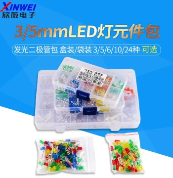3MM/5MM LED Assortment Kit - Red, Green, Orange, Yellow, Blue, White Frosted (Bag/Box Pack)