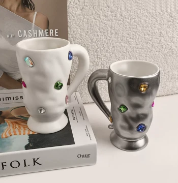 Beihanmei Light Luxury Gemstone Mug Coffee Cup Light Luxury High-End Feel Ceramic Cup High-Value Couple Water Cup