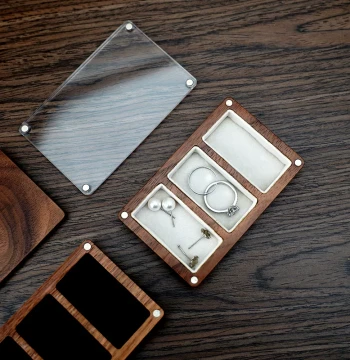 Small Jewelry Box, Black Walnut Portable Mini Ring, Earring, Necklace Organizer, Exquisite Wooden Desktop Storage Box