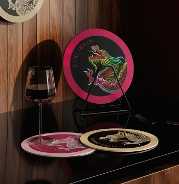 Lucky New Year Modern Chinese Luxury Leather Absorbent Coasters for Cups and Bowls, Heat-Resistant Mats for Dining Tables and Sideboards