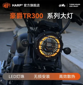 Retro Round LED Headlight Assembly with Angel Eyes for Haojue TR300 Motorcycle, Damage-Free Installation