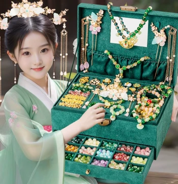 Ancient Chinese Style Beading Toy Gift Box, Premium Handmade DIY Material for Threading Glazed Bracelets, Birthday Gift Set 6