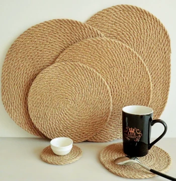 Linen Rope Woven Placemat Coaster Heat Insulation Pad - Table Photography Vase Mat Straw Woven Pot Plant Mat