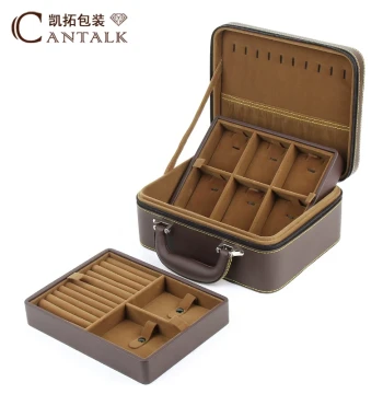 Premium Leather Multi-Function Travel Jewelry Case - Professional Double-Layer Detachable Storage Box for Rings, Necklaces, and Bracelets