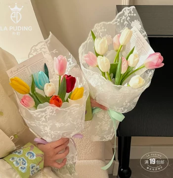 LA Puting Lace Embroidered Fabric, Fresh Flower Bouquet Wrapping Cloth, Handmade Floral Art Packaging Material, DIY Gift Supplies