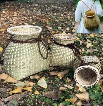 Handwoven Bamboo Basket for Babies, Small Backpack, Fish Basket, Flower Pot, Tea Picking Basket, Traditional Hanfu Style Bamboo Product