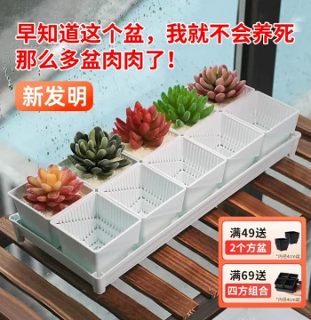Meishi Succulent Special Planter Pot, Small White Resin Set, Exquisite Plant Root-Control Plastic Rack Base Tray
