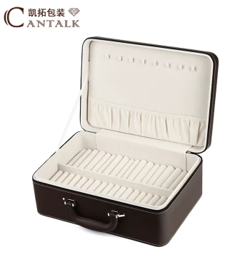 Free Shipping Portable Bracelet Case 36-Slot Jade Bangle Zipper Lock Coffee Multi-Function Suitcase Jewelry Storage Box
