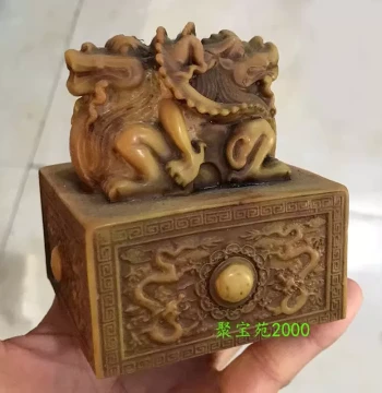 Jade Seal Double Pixiu Chapter Blank Ornament Antique Finished Jade Divine Beast Square Seal for Home Protection Jade Seal Engraving Huanglong Jade Stamp