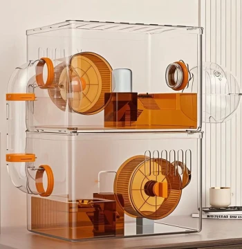 Hamster Cage Acrylic Luxury Villa for Golden Bears, Double Room Transparent Enclosure, Small House with Bite-Resistant Design