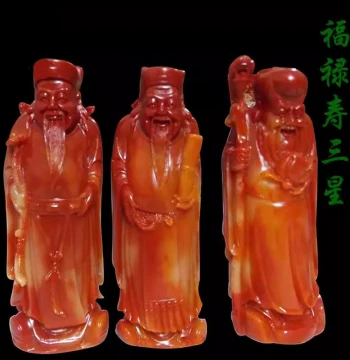 Shoushan Stone Fu Lu Shou Three Stars Ornament, Home Feng Shui Jade Decoration, Fortune God Statues Representing Happiness, Wealth, and Longevity