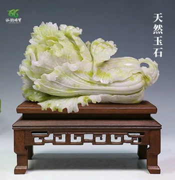 Natural Jade Cabbage Ornament, Chinese Style Living Room Wine Cabinet Wealth Decoration, Housewarming and Grand Opening Gift