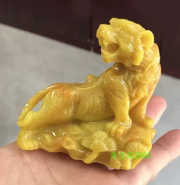 Natural Yellow Dragon Jade Tiger Figurine, Twelve Zodiac Jade Ornament, Auspicious Animal Craft for Car or Desktop