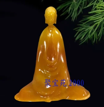 Imitation Huanglong Jade Monk Figurine, Creative Zen Meditation Ornament, Jade Wine Cabinet Craft for Study Room