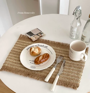 Instagram-Style Woven Silk-Linen Placemats, Color-Block Premium Look, Heat-Resistant Table Mats, Photo Props, Desktop Fabric Pads
