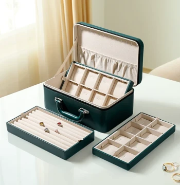 Jewelry Storage Box Three-Tray Display Tray Jade Ring 12-Slot Pendant Storage Tray Jade Ornament Jewelry Box