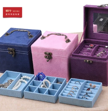 14LLHZ Jewelry Box Small Three-Layer Portable Jewelry Case Ring Cufflink Bracelet Accessory Necklace Earring Storage Box