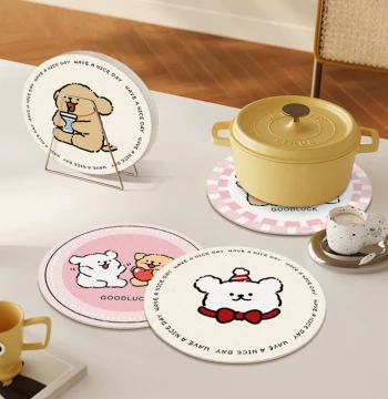 Puppy Round Coaster, Water-Absorbing Placemat, Heat-Insulating and Scald-Proof Pad for Coffee Cups, Tea Cups, Bowls, Plates, and Pots, Diatom Mud Desktop Mat