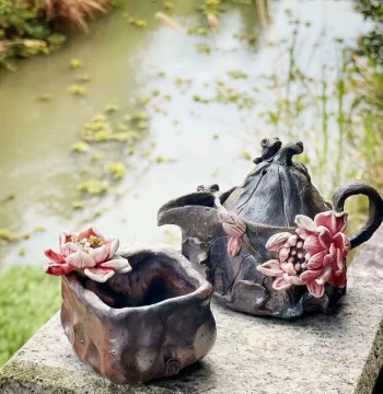 Zhou Huabin 'Continuously Updating' Un glazed Pure Pine Wood Fire Cup Falling Ash Tea Cup Bottle Teapot Bizen Ware