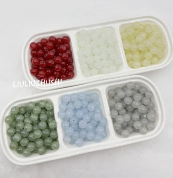 [50 Pieces] 6-12mm Solid Color Glazed Beads Loose Beads for Handmade DIY Jewelry Accessories