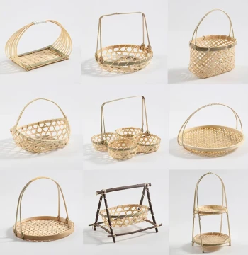 Handmade Bamboo Woven Basket Household Tea Snack Plate Fruit Basket Pastry Tray Creative Small Bamboo Basket Wedding Bamboo Woven Basket