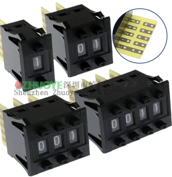 Coded Digital Switch 8421C, DIP Switch 0-9, Dial Switch, 5 Contacts, 1/2/3/4 Position with Shield, Black