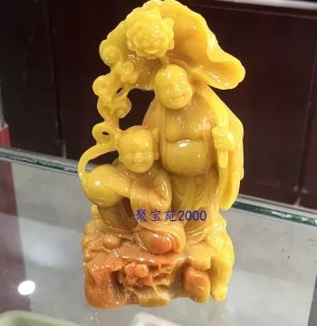 Newlywed Couple Harmony Immortal Children Imitation Jade, Two Immortals Huanglong Jade, Hehe Ershen Statues, Buddha Statues for Home Worship Display