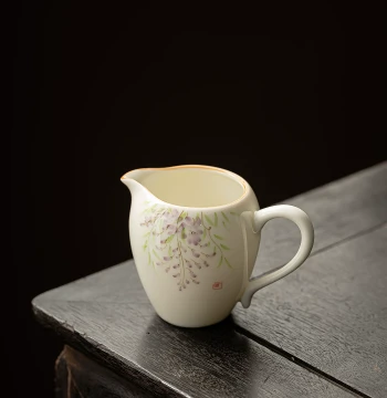 Hand-Painted Underglaze Wisteria Tea Fairness Cup, Ceramic Household Kung Fu Tea Set, Traditional Chinese Tea Ceremony Divider