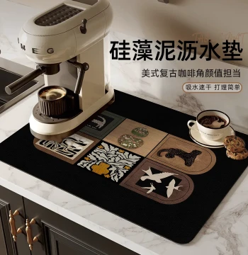 Dining Table Mat Kitchen Draining Mat Light Luxury Retro Style Dirt-Resistant Non-Slip Table Mat Household High-Temperature Heat-Resistant Coffee Machine Mat
