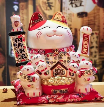 Large Ceramic Lucky Cat Ornament Opening Automatic Waving Hand Shop Cash Register Living Room Home Housewarming Gift