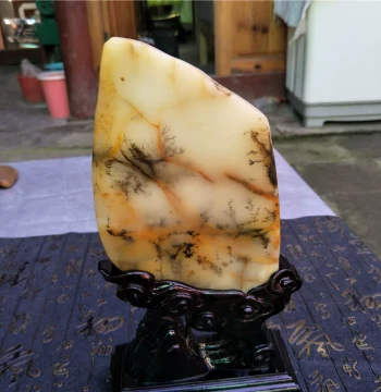 Natural Huanglong Jade Raw Stone with Water Grass Flower Pattern Ornament, Gift and Collection Jade, Yunnan Specialty
