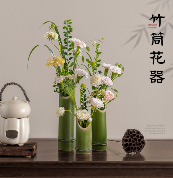 Fresh Bamboo Tube Vase Arrangement - Small Bamboo Floral Decor for Chinese Weddings, Event Styling, and Landscape Design