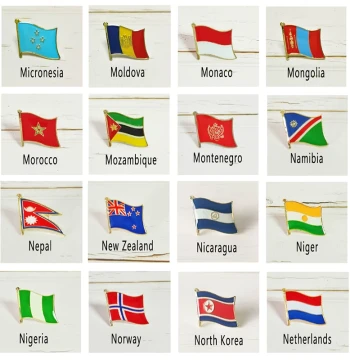 Lapel Pins with National Flags Zinc Alloy Butterfly Clutch Brooches for Clothing Decoration