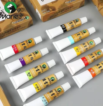 Marie's Chinese Painting Paint Single Tube 12ml Large Capacity, Marie's Single Color Ink Wash Painting in Gamboge, Indigo, Titanium White, and Rouge