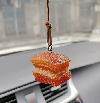 One Piece Braised Pork Car Hanging Ornament, Internet-Famous Simulated Pork Belly Car Accessory, Dongpo Pork Rearview Mirror Decoration, Trendy