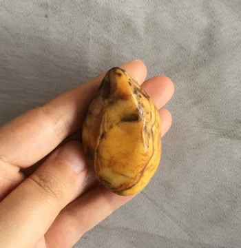Rare Collectible Grade Xinjiang Hetian Jade Yellow Jade Seed Material, 55.87g Width 33.7 Height 54.9 Thickness 27.1mm.