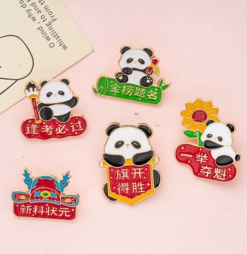 Metal Badge Cartoon Panda Graduation Gift