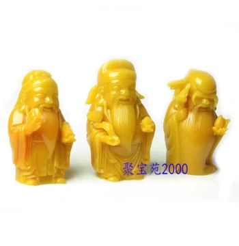 Jade Buddha Statue Ornament for Living Room Decor, Imitation Yellow Dragon Jade Figures of Fortune, Prosperity, Longevity, and God of Wealth