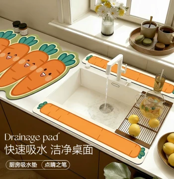 Milei Sink Absorbent Mat, Kitchen Countertop Drainage Pad, Faucet Basin Diatom Mud Splash-Proof Heat Insulation Mat