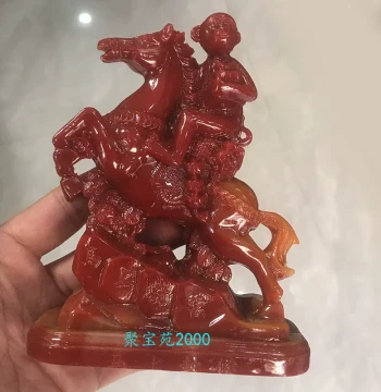 Natural Shoushan Stone 'Immediate Promotion' Figurine: Zodiac Horse Ornament for Wealth Attraction and Home Protection, Imitation Jade Gift Decor