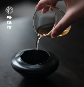 Plum Blossom Falls Ceramic Small Jian Water Black Glaze Water Reservoir Waste Bowl Water Rinser Tea Bucket Tea Sea Water Vessel Minimalist Handmade by Wei Hailong