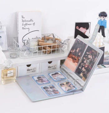Thickened Inner Pages Large A5 Laser Card Album, Customizable Loose-Leaf for Star Chasing, 3-inch 4-inch Small Cards, 6-inch Postcard Storage Album, Card Storage Album, Four-Grid Six-Inch Idol Album, Four-Grid Polaroid Photo Album