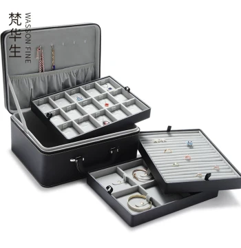 Wasson Fine Luxury Jewelry Storage Case with Handle - Large Capacity Portable Box for Rings, Necklaces, and Bracelets