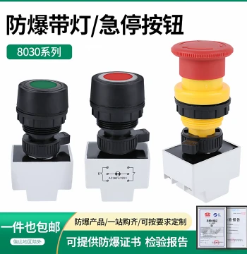 BD8050 Explosion-Proof Illuminated Button Control Emergency Stop Self-Reset Knob Red/Green/Yellow Anti-Corrosion Stainless Steel 30MM Power Distribution