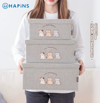 Japan HAPiNS Embroidery Storage Box Home Wardrobe Clothes Organizer Box Foldable Storage Bin for Clothing