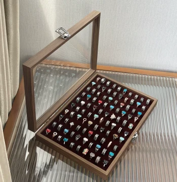 Premium Ring Storage Box for Display, Vintage Style, Multi-Functional Large Capacity Wooden Jewelry Box with High-End Feel for Earrings