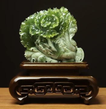 Shangpin Meige Natural Xiuyan Jade 180 Material Desktop Ornament - Deep Green Emerald Jade Exquisitely Carved Wealth-Attracting Cabbage Gift FA44