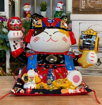 Japanese Lucky Samurai Maneki-neko Figurine Cashier Counter Japanese Shop Decor Opening Gift Home Living Room Ornament