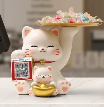 Lucky Cat Ornament for Front Desk Payment QR Code Shop Cashier Counter, Wealth Cat Decoration, Grand Opening Gift for New Stores