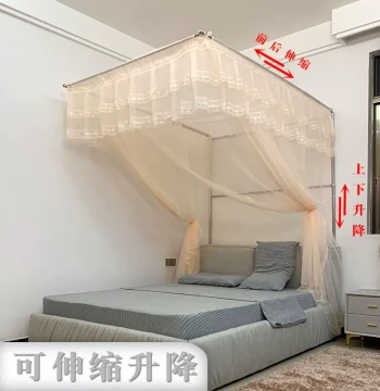Household Mosquito Net with Lift-and-Extend Floor-Standing Bracket - No Installation Required, Dense Mesh, 1.5m/1.8m 2026 New Model